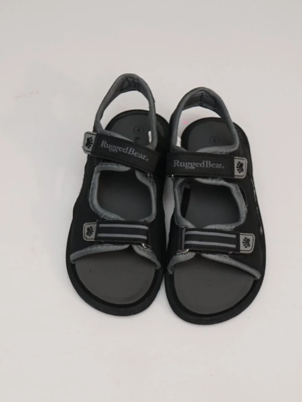 Rugged Bear Kids Black Gray Sandals Adjustable Straps Paw Print Accents size 4